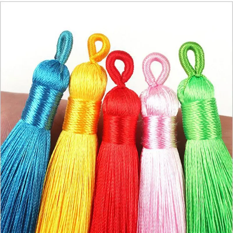 5pcs/lot 8cm Silky Tassel Hanging Ring Silk Fringe Tassel Trim Decor Key Tassels DIY Jewelry Making Home Decor