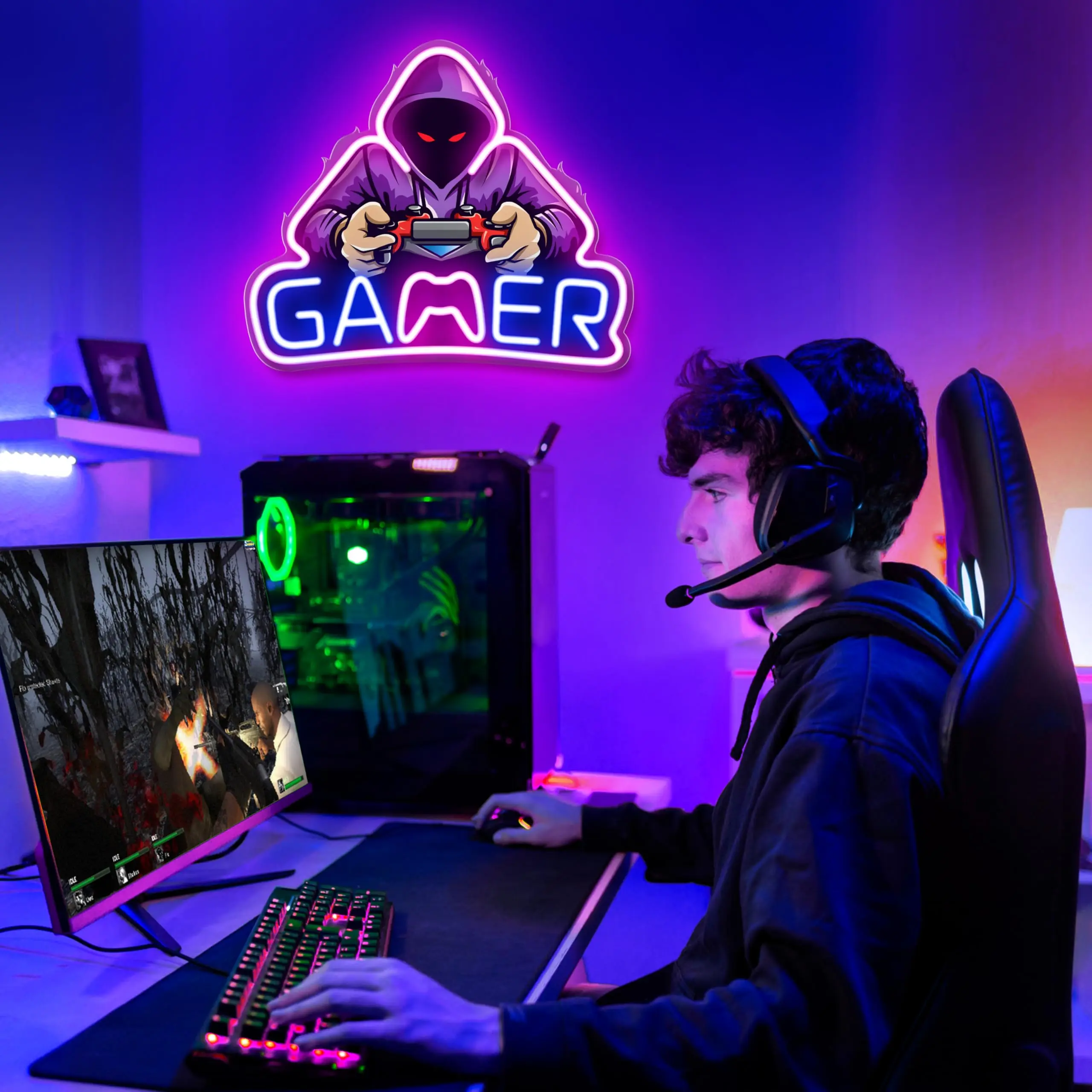 Lxmoneon Gaming Zone neon teken,Kleurrijke Led Gaming Neon Tekens, Dimmable Neon Gaming Teken voor Game Room, Licht Teken voor Gaming Area, Man Cave, Geschenk voor Gamers Boys Teens