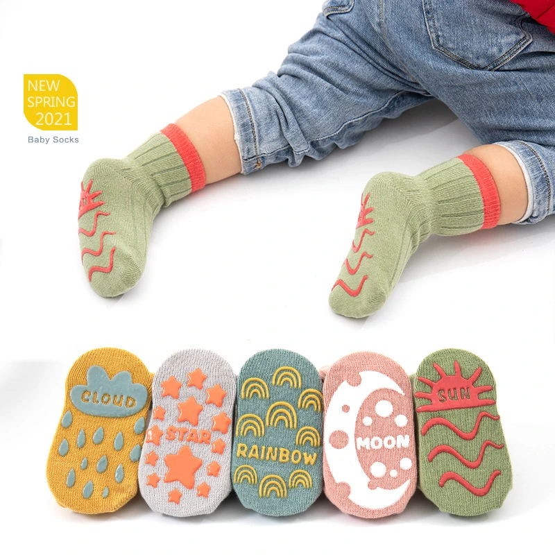 

3 Pairs/lot Children's Socks Solid Striped Spring Boy Rubber Anti Slip Newborn Baby Floor Socks Cotton Infant Socks For Girls
