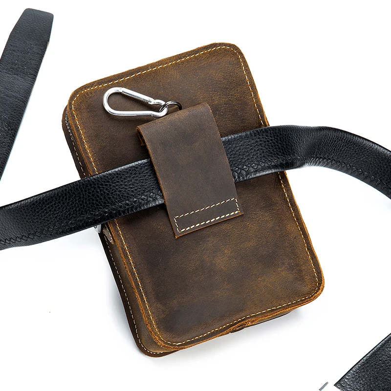 حقيبة خصر رجالية من الجلد، بتصميم كتف واحد، متعددة...