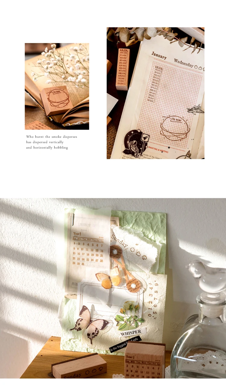 Yoofun Stempelset Woche Monat Mondphasen Collage Journal Scrapbooking Siegel Set Erstellen Sie Holzstempel Panner Tagebuch DIY Siegel – Detail 11