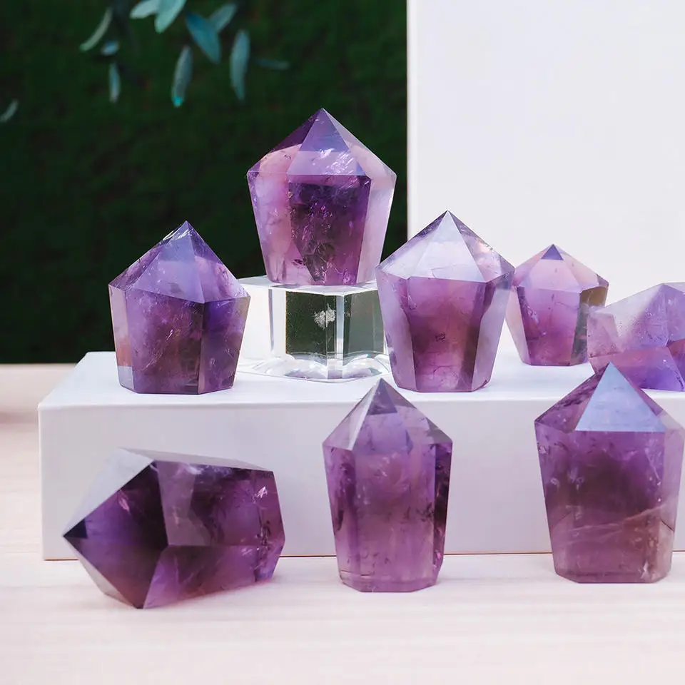 

Wholesale Natural Crystal Stone Amethyst Point Cake Tower Healing Room Decoration 50g-100g 1pc
