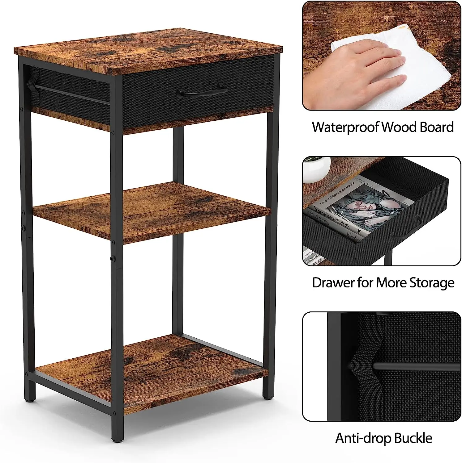 Printer Stand with Storage Bag Under Desk Printer Table on Wheels 2 Tier Small Desktop Rolling Stand Shelf (Brown)