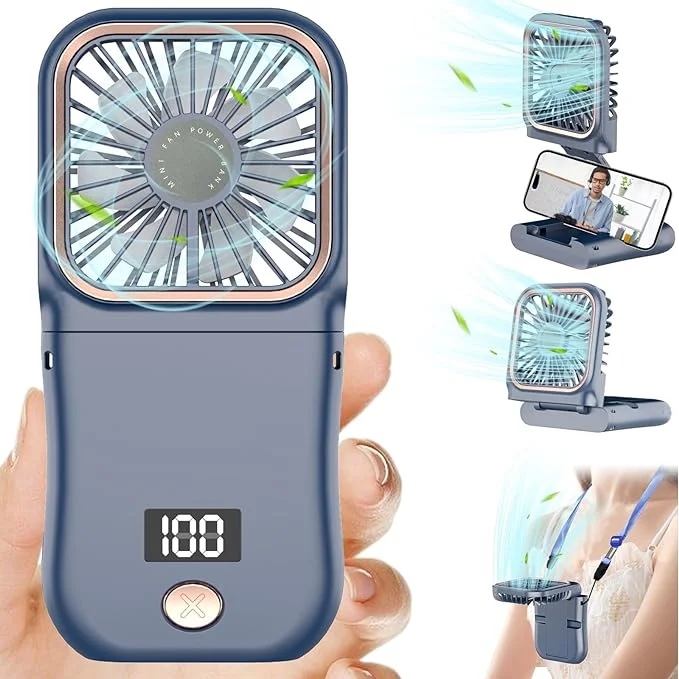 휴대용 미니 핸드 선풍기 야외 행잉 넥 선풍기, USB 충전, 3000mAh 배터리 전원, 180 ° 접이식 무선 테이블, 공기 냉각 선풍기 