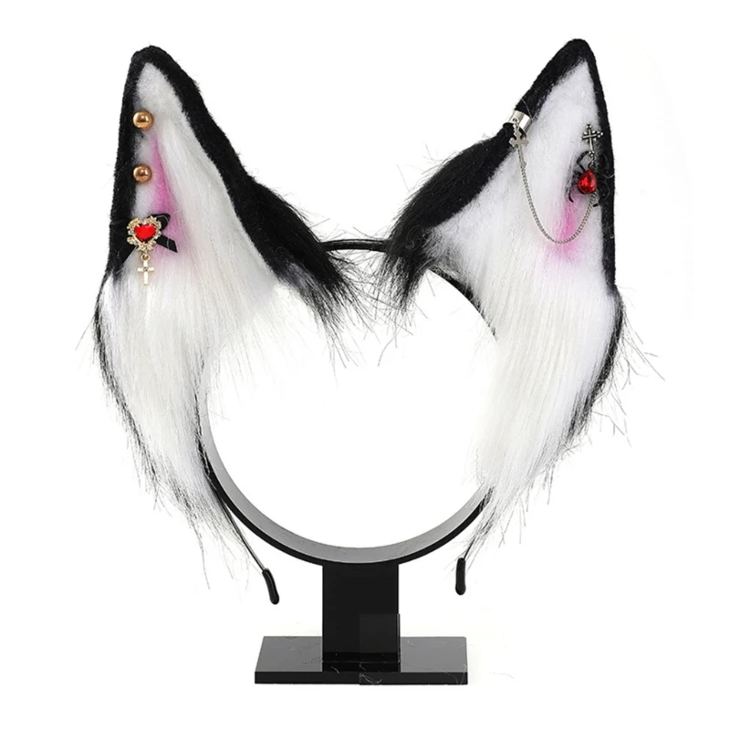 

Ethnic Wolf Ears Headband with Alloy Earring Decor Hair Hoop Adult Live Broadcast Easter Party Headpiece 57BD