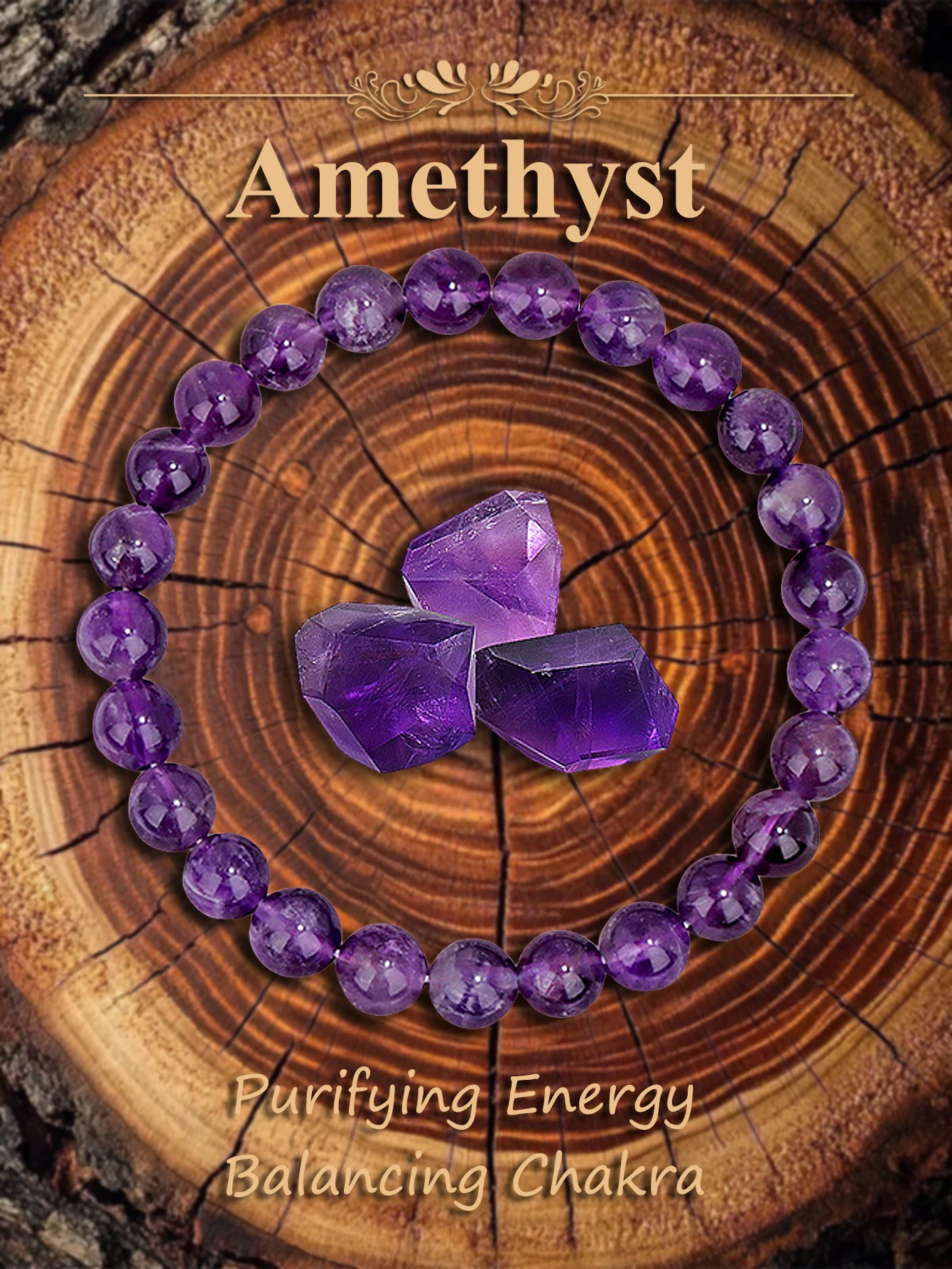 Natural Purple Striped Agate Healing Stone Beaded Bracelet for