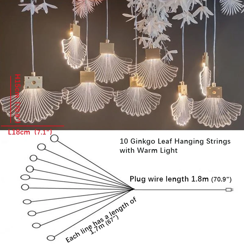 DLMH-Lâmpada De Casamento LED Moderna, Luzes Do Festival, Luzes Da Atmosfera, Palco De Festa, Chumbo De Estrada, Folha De Ginkgo, Decoração De Fundo