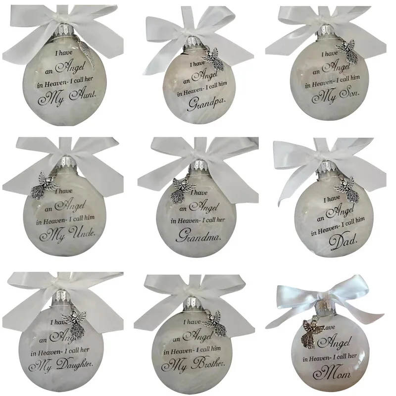 Christmas Tree Balls Commemorate Ornament Feather Ball Angel In Heaven Memorial Ornament XMas Tree Hanging In Memory of Mom Dad christmas decorations