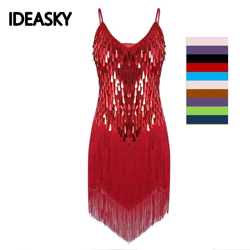Dance Dress Latin Dance Belt Latin Dance Dress Women/Girls/Lady Tassel Fringe Sequin Salsa/Ballroom/Tango/Cha Cha/Rumba/Samba For Dancing