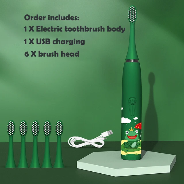 thumbnail image 1 of Cepillo de dientes eléctrico sónico para niños, cepillo de dientes para limpieza de dientes para niños, blanqueamiento con 6 boquillas suaves, cepillo de dientes para niños limpio, 1 of 5