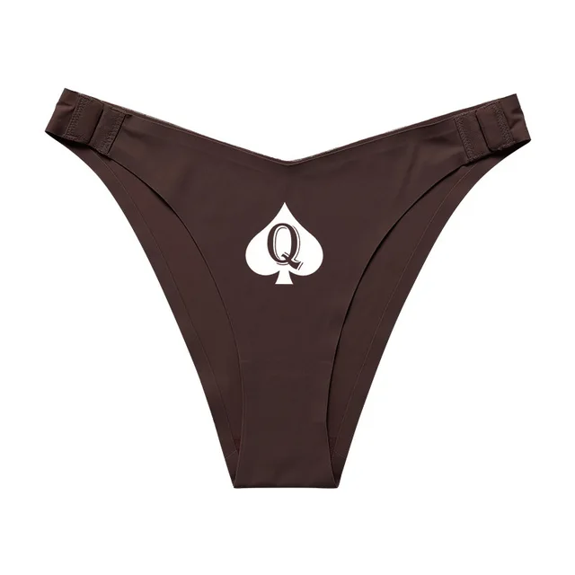 Queen Of Spades Thong Panty - Black Cotton Spandex Low-Rise Women's Underwear (Large)