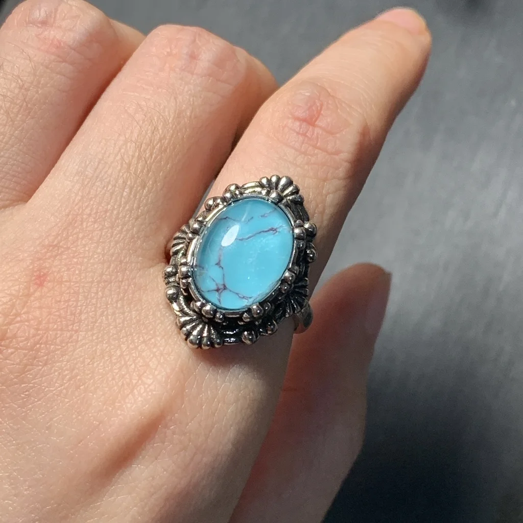 Natural Turquoise Ring Adjustable Female ring Jewelry for Women Gift Wholesale High Quality Vintage Fine