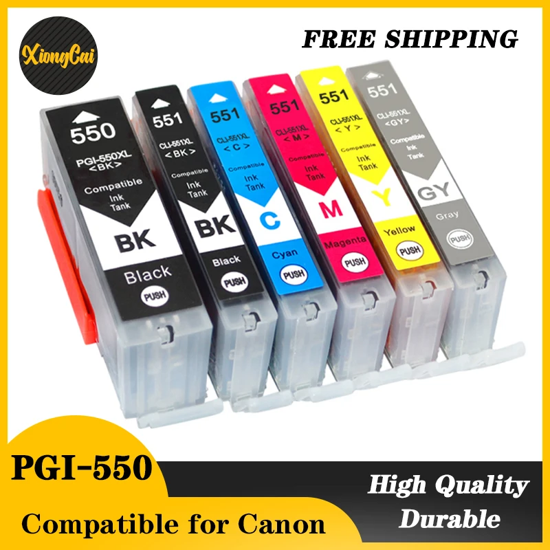 6 Colori Pgi550 Xl Compatibile Pgi 550 Cli 551 Cartuccia Di Inchiostro Per Canon Pixma Ip7250 Ix6850 Mg5550 Mg5650 Mg6450 Mg6650 Mx725 Mx925