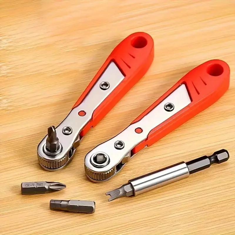 Red 5-Position Reversible Ratchet Screwdriver, Right-Angle & Phillips Head for Tight Spaces, Non-Slip Grip, No Assembly Needed