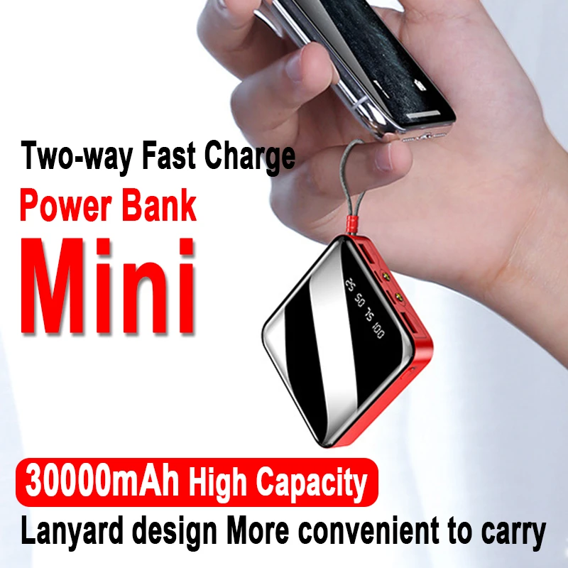 power bank portable charger 30000mAh Mini Two-way Fast Charge Power Bank Portable 2 USB Digital Display External Battery with Flashlight for Xiaomi IPhone power bank charger