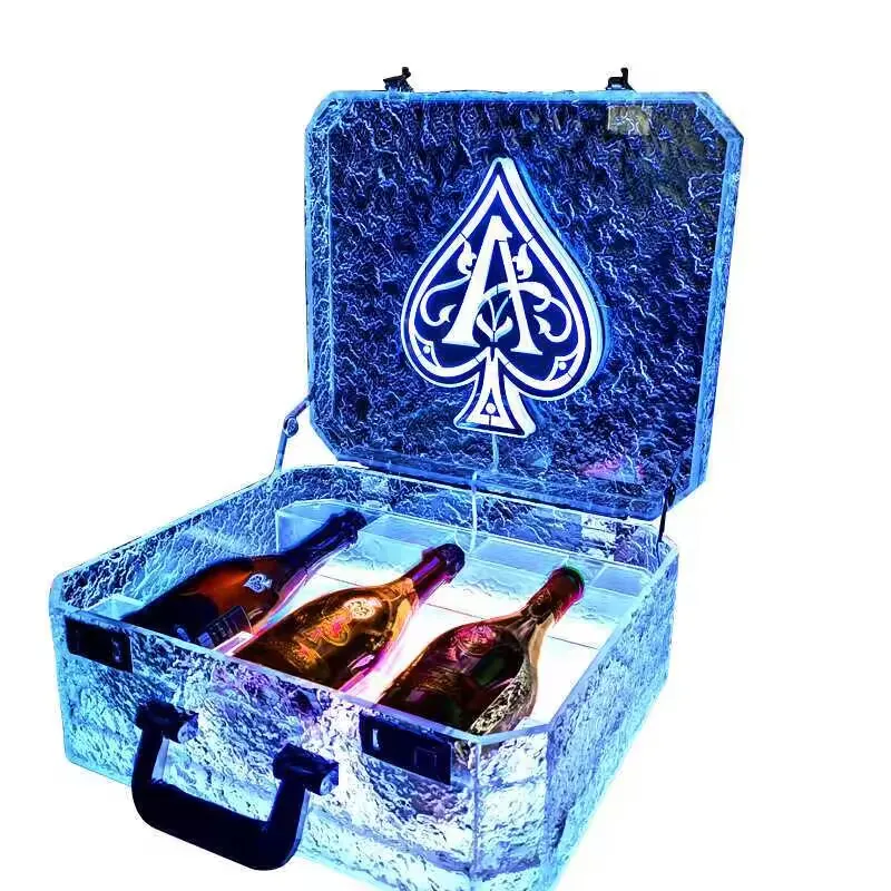 3 Bottles Capacity LED Ace of Spade Champagne Suitcase VIP Wine Bottle Presenter Box Glorifier Display Case For Nightclub Party
