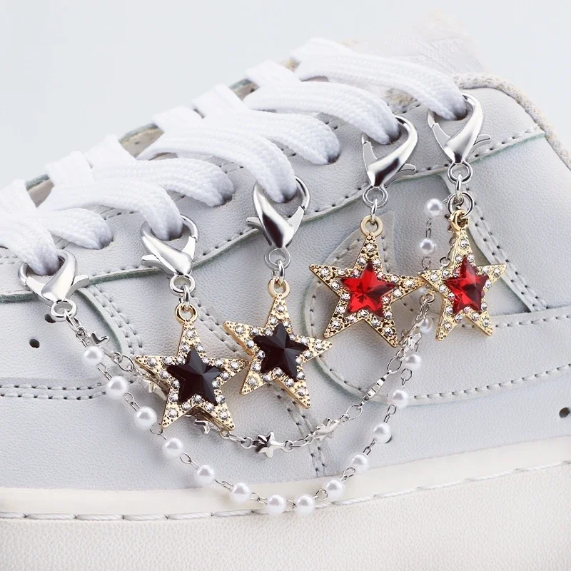 1PCS Luxuriöse Diamant DIY Herz Stern Perle Schuh Kette Punk Original Abnehmbare Verzierte Pentagramm Schuh Zubehör Schmuck Penda