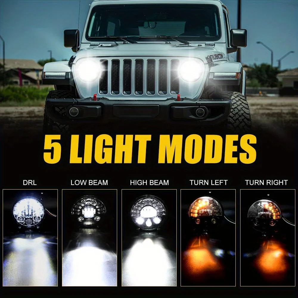 원형 LED 헤드라이트 화이트 하이 로우 빔 DRL 및 앰버 방향 지시등, 랭글러 Cj Tj 오토바이 오프로드 차량용, 17.78 cm 300W, 1 개