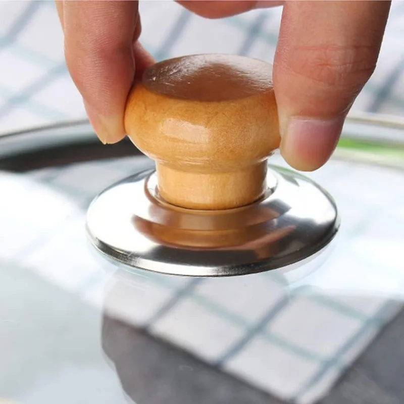 Description Picture 3 of itemNew Pot Lid Handles Replacement Stainless Steel Pot Lids Knobs Heat-Resistant Wooden Holding Handle Kitchen Cookware Handgrip