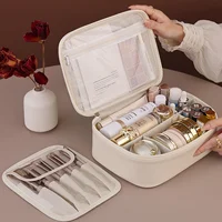 Trousse de maquillage Double couche en cuir PU, sacs à cosmétiques de grande capacité, organisateur de cosmétiques de luxe, essentiels de voyage pour femmes 2
