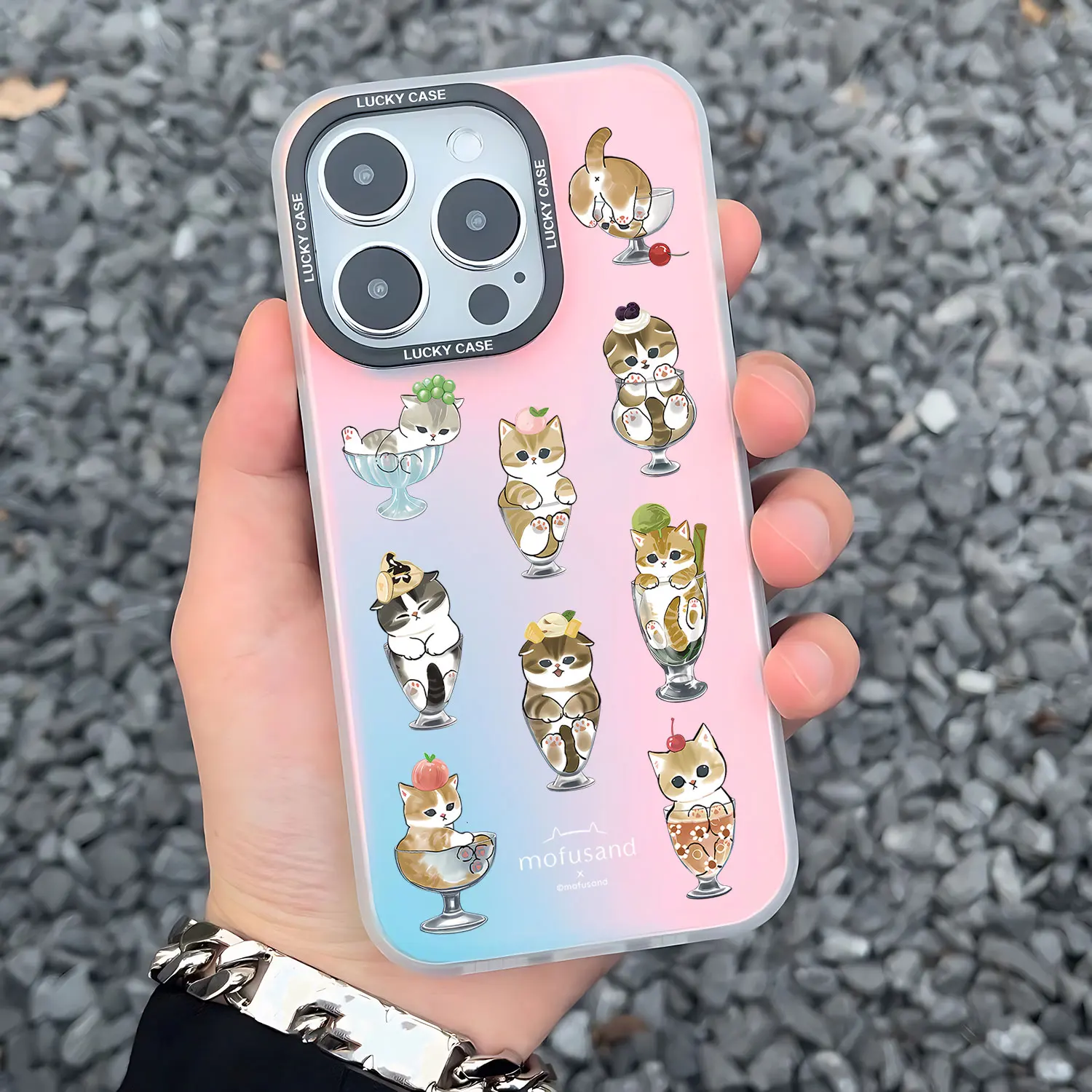 thumbnail image 1 of Funda de teléfono con gradiente láser Aurora mate para iPhone, carcasa de lujo con diseño divertido de gato m-mofusands para iPhone 15, 14, 13, 12, 11 Pro Max, XR, XSMax, 8 Plus, 1 of 5