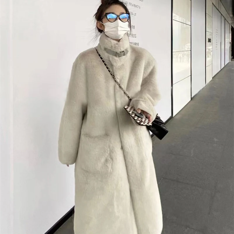 Fur Coats Women's Faux Mink Fur Cardigan Jackets Fashion White Female Loose Long Sleeve 113cm Fur Plush Winter Warm Coat