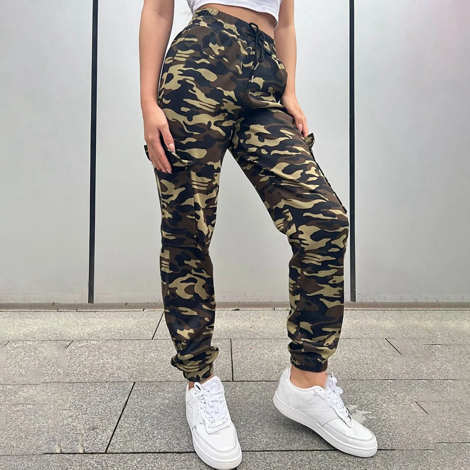 

Womens Camouflage Pants Jogger Drawstrings Cuffed Hem Streetwear Trousers Sports Pants Oversized Hip Hop Wide Retro Sweatpants