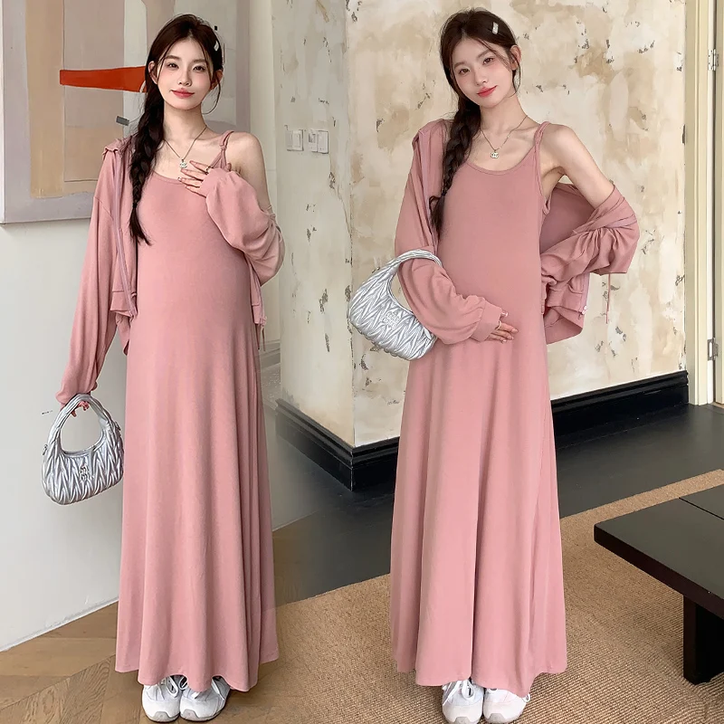 T73609# Maternity Clothes Suspender Dress Suits Women Overcoat Maternity 2 Pcs Clothing Set