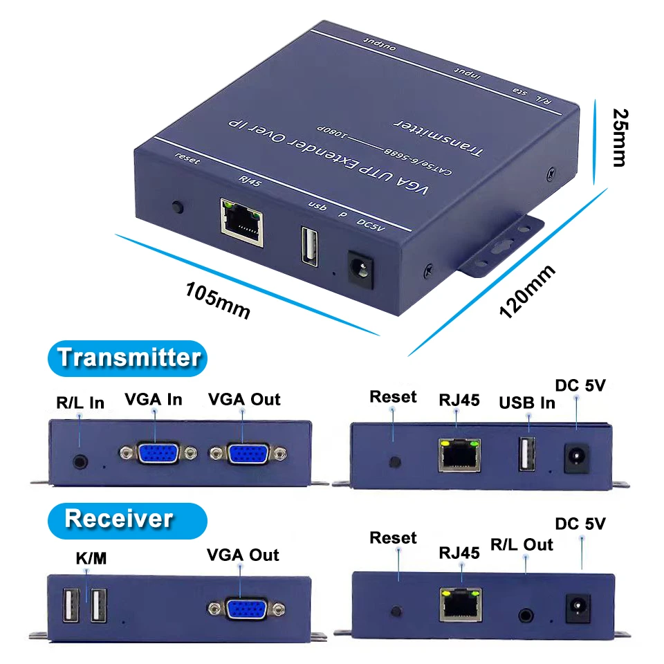 200m IP Network VGA KVM Extender RJ45 VGA Extender USB Over Cat5 Cat5e Cat6 Cabl