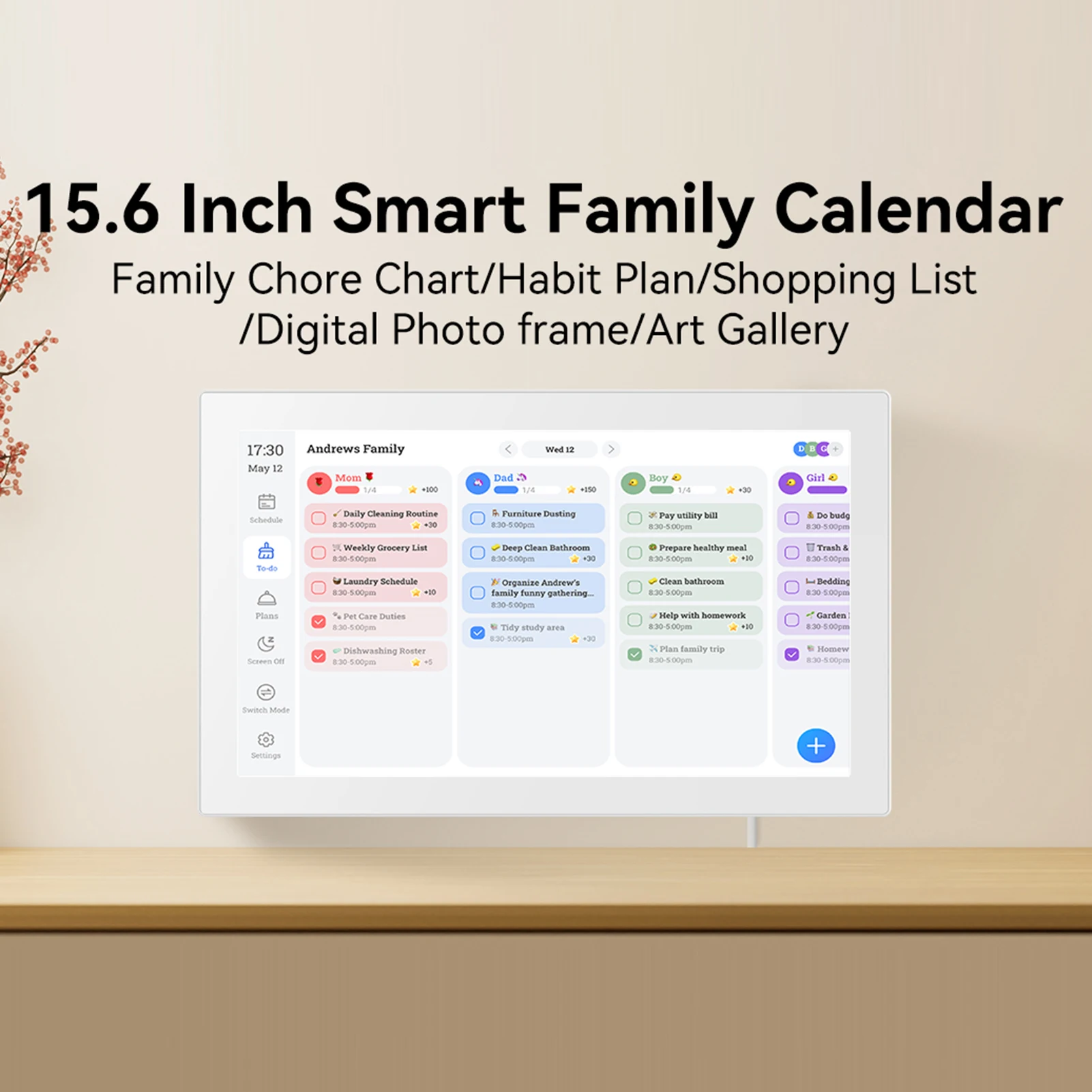 15.6-inch Digital Calendar 1080P Full HD Touch Screen Interactive Wall Desk Mount for Seamless Scheduling Smart Family Planner