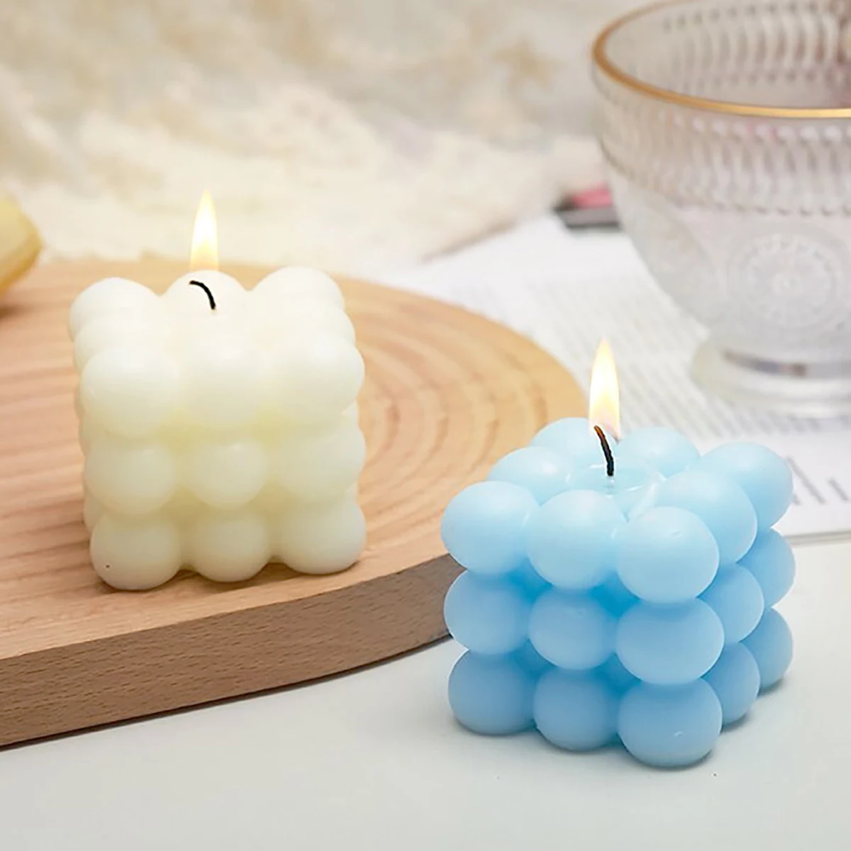 1pc Multicavity Geometry Magic Cube Aromatherapy Candle Mold Bubble Square Soap Silicone Mould Chocolate Cake Decor Ice Tray  ﻿