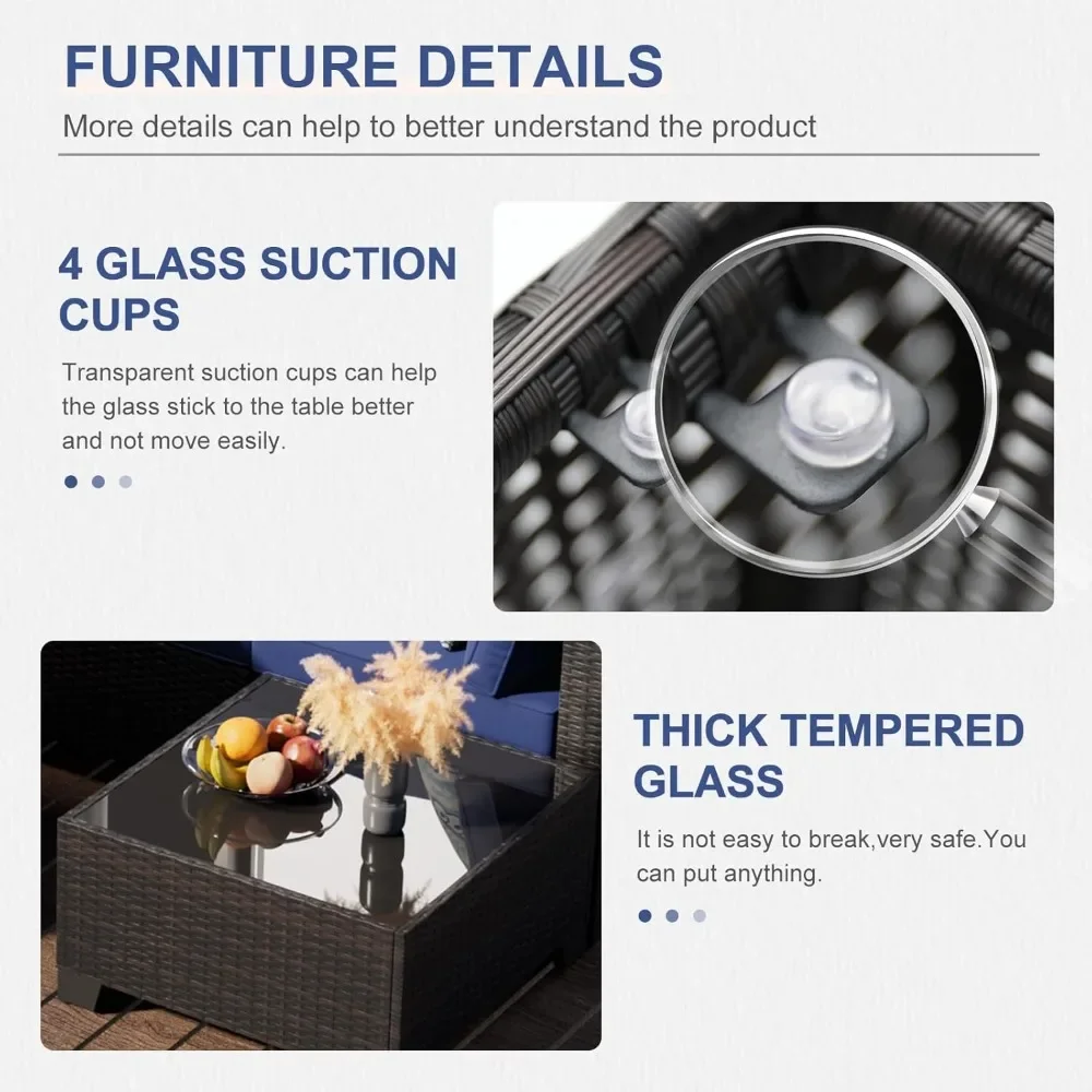 8 Pieces Outdoor Sectional Furniture, Rattan Wicker Patio Sofa Couch with 28in Gas Fire Pit Table,Conversation Sets for Backyard