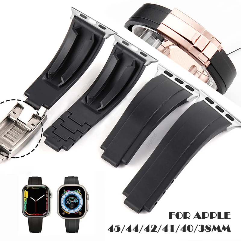

Luxury Buckle Silicone Strap for Apple Watch Band 44mm 45mm 49mm 42mm 40/38 Watch Strap for Iwatch Series 7 8 6 5 4 SE Bracelet