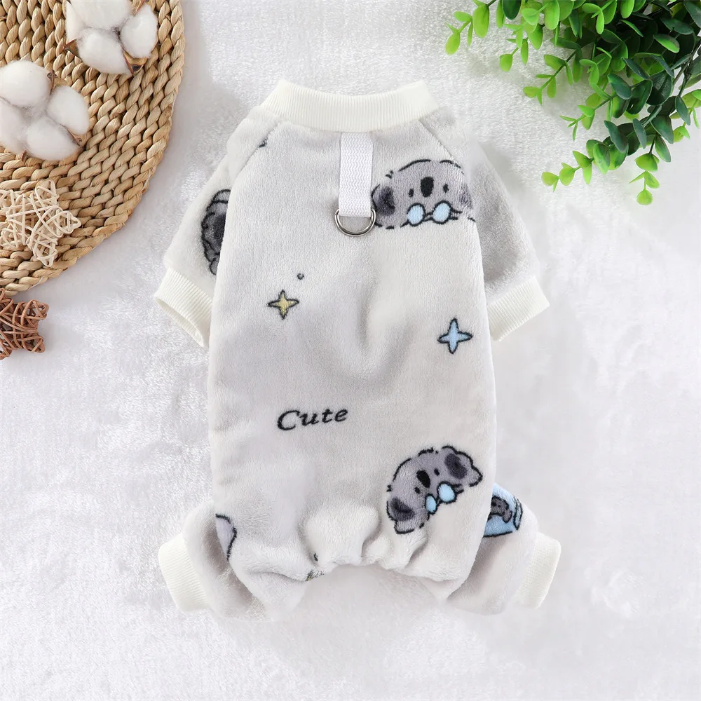 Pet Clothes Dog Pajamas Flannel Cartoon Animals Print Winter For Small Medium Large Dogs