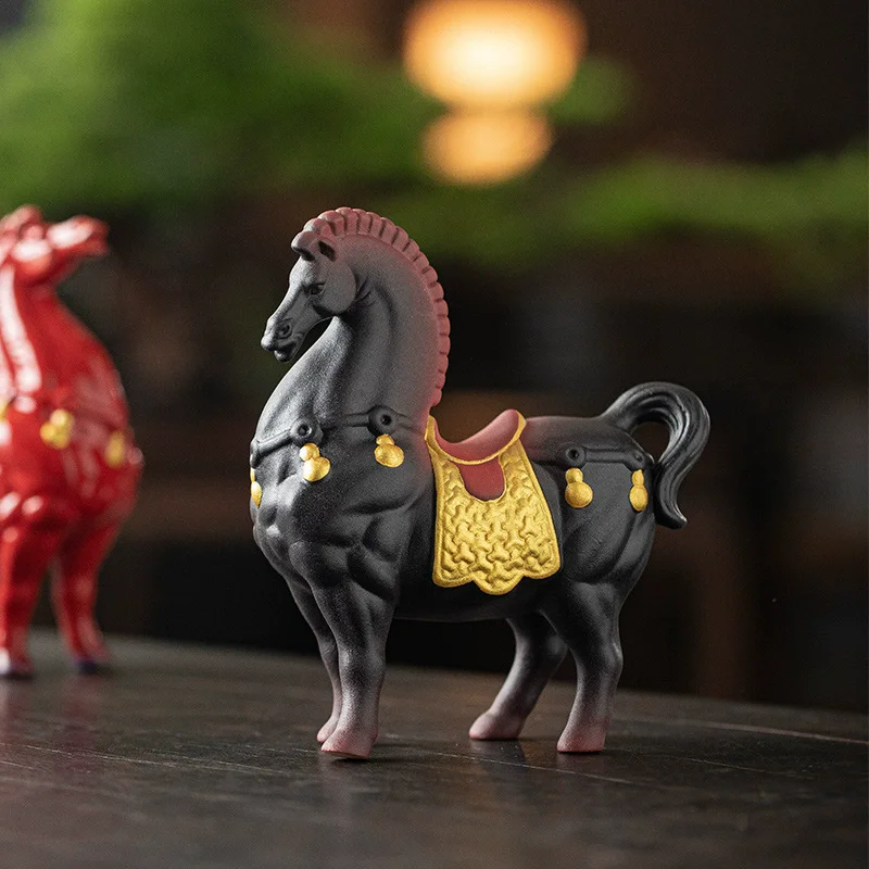 Chinese Red Tang Dynasty Horse Statue - Success Ceramic Horse Figurine, Office Desk Decor, Feng Shui Wealth Ornament