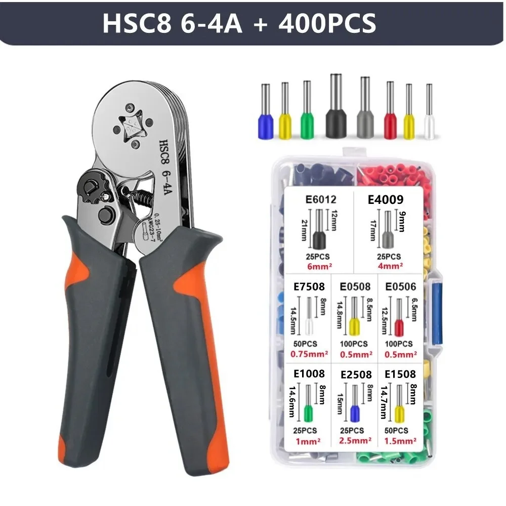 Terminal Crimping Tools Ferrule Sleeves Terminal Crimping Tools Mini Electrical Pliers HSC8 6-4/6-6(0.25-10mm&sup2;/0.25-6mm&sup2;) Wire Connection Repair Clamp