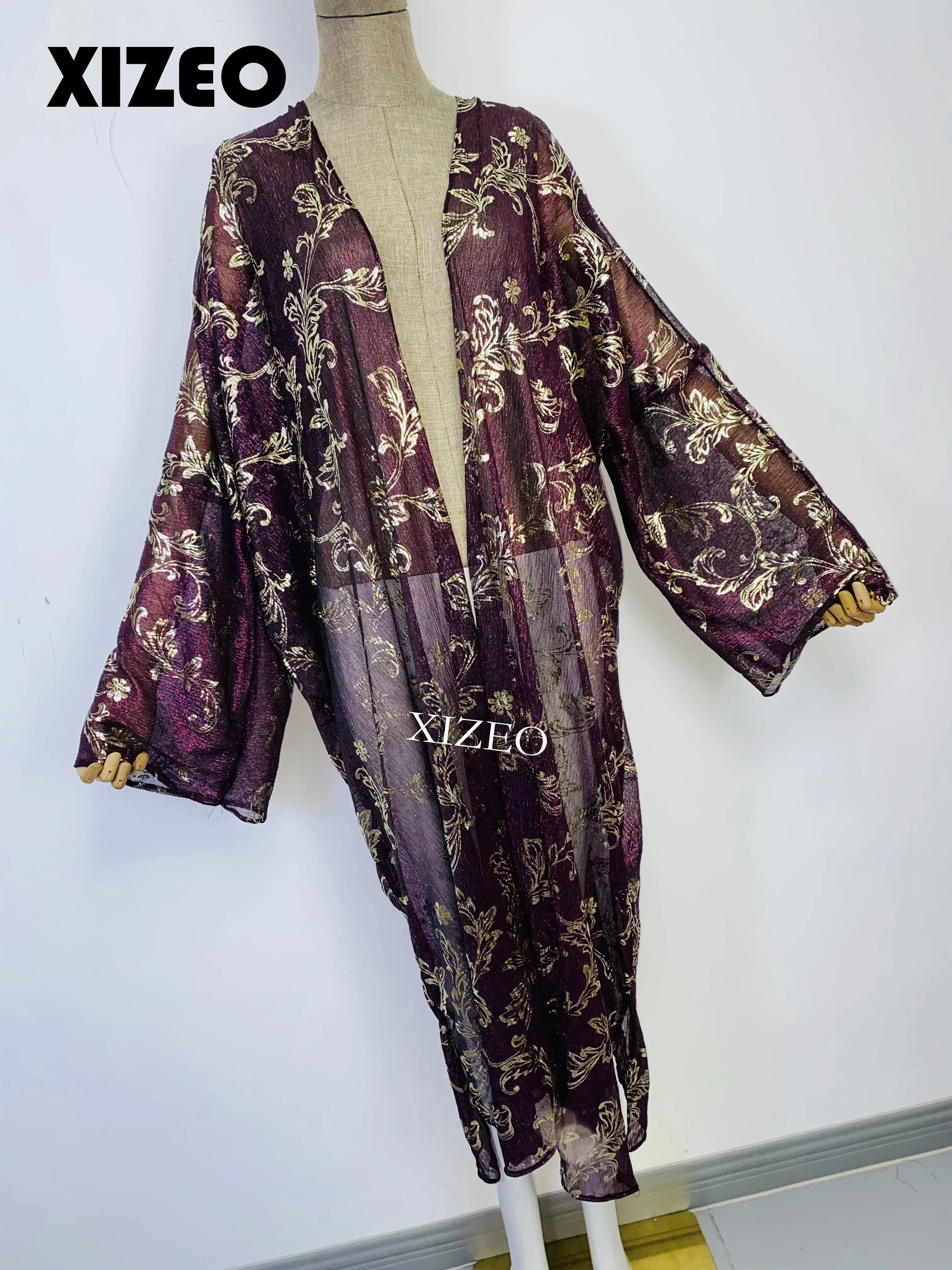 XIZEO  Elegant Autumn Winter Women Cardigan Kaftan Transpare African Holiday Free Size Long Sleeve Party Wedding Gift Kimono