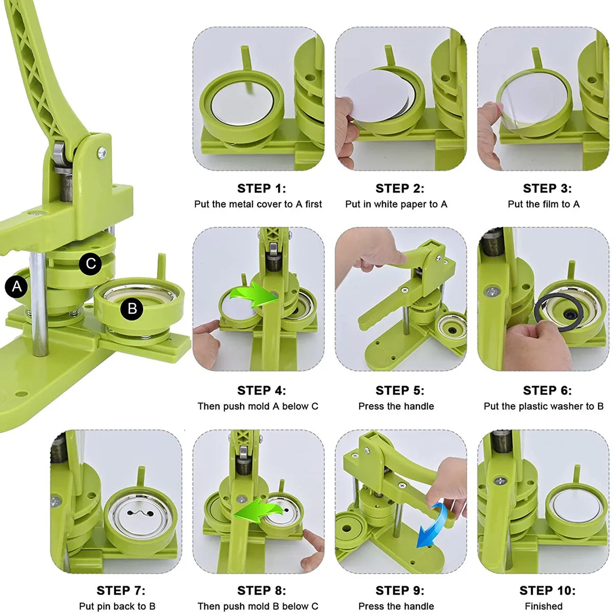 Button Maker Machine Button Maker Machine Multiple Sizes (25MM-58MM) Pin Badges Making Punch Press Machine with Replaceable Mold