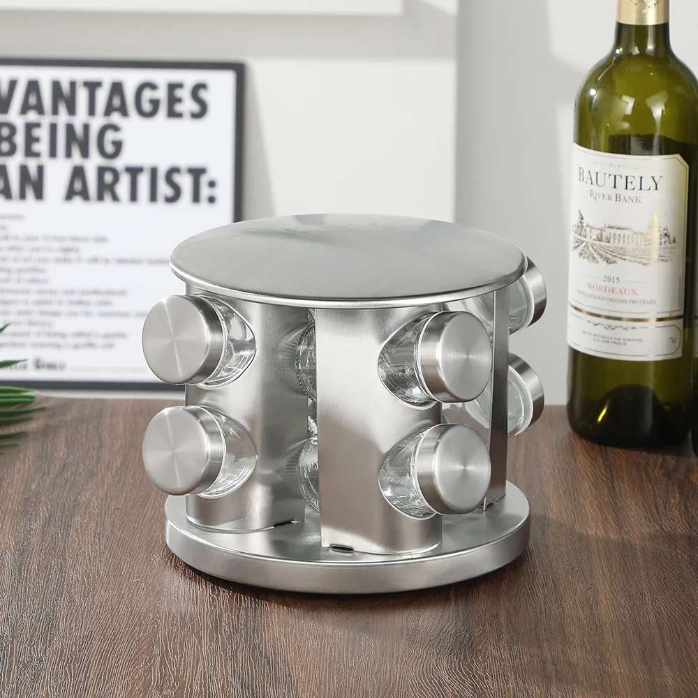 Rotating Tray Spice Rack with Round Bottle Stainless Steel Kitchen Organizer Pantry Cabinet For Seasoning Storage