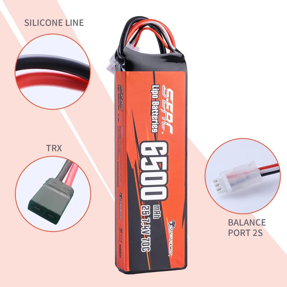 Sunpadow 2S Lipo Battery for 6500mAh 7.4V 70C 100C 130C TRX Plug with RC Drone Drift Car Vehicles Monster Truck Tank Boats 2