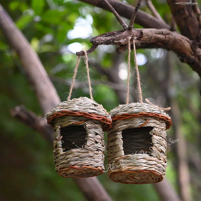 Bird&rsquo;s Nest Square Mouth Spherical Woven Hanging Creative Outdoor Garden Birdhouse Hatching Breeding House Nest Bird Accessories Bird Cage Accessories Bird House Bird Nest