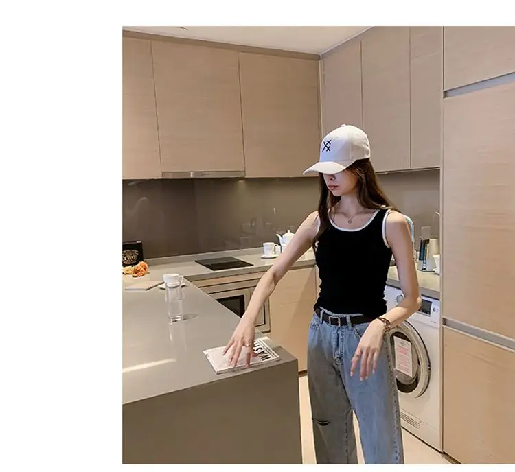 Sport Weste Baumwolle Tank Soft Top Für Frauen Sommer Outfits Enge Sexy Tank Top Gestrickte Unten Hemd Ärmelloses Top Für Oberbekleidung – Detail 9