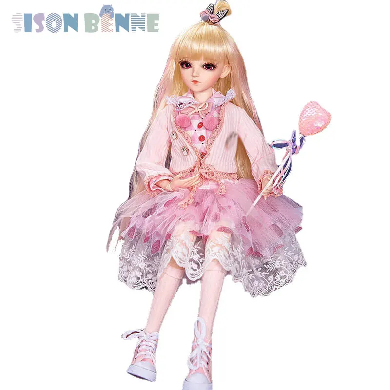 

SISON BENNE 1/3 BJD Doll Moveable Joints Girl Body with Wigs Dress Shoes Makeup Full Set Toy