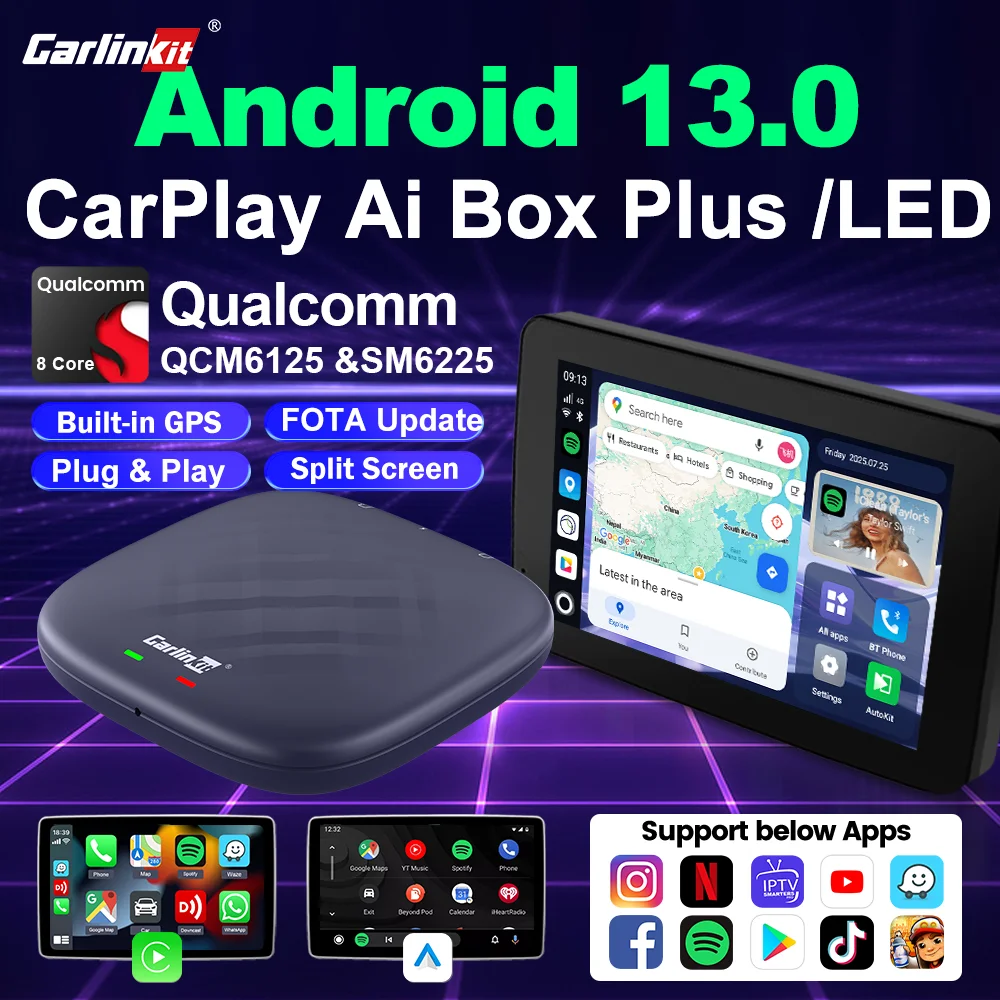 CarlinKit Android 13 CarPlay Ai Box Plus LED Wireless Android Auto