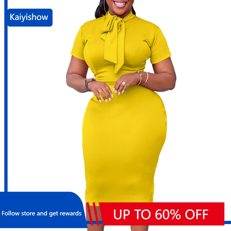 Summer Elegant African Polyester Short Sleeve Polyester White Pink Yellow Blue Knee-length Dress African Dresses for Women