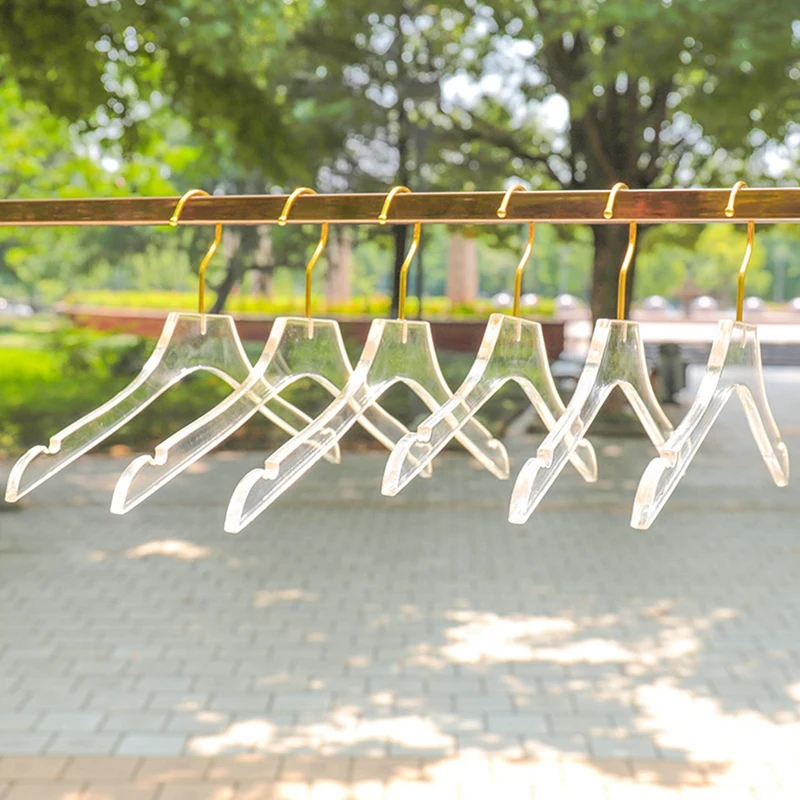 AFBC 25 Pcs Clear Acrylic Clothes Hanger With Gold Hook, Transparent Shirts Dress Hanger With Notches For Lady Kids L