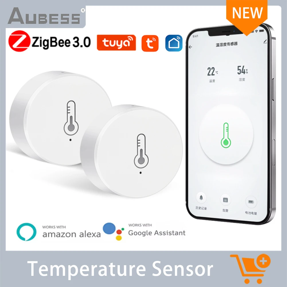Aubess Tuya Wifi Temperature Humidity Sensor Smart Home Device Alarm