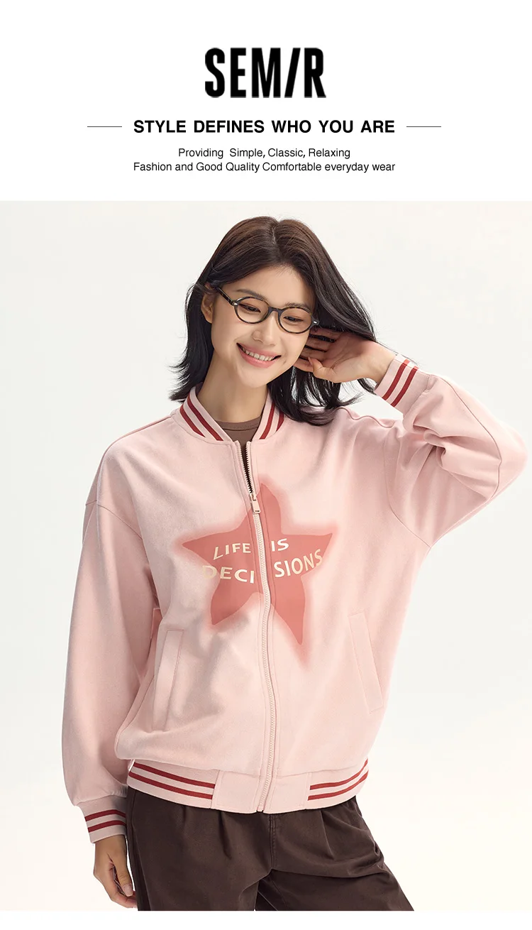 Coat Women Mid-Length Imitation Suede Loose Contrast Color Jacket Autumn Letter American Retro Star Baseball Coat