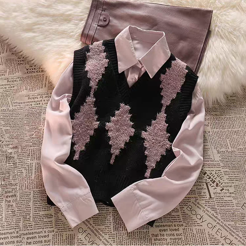 Women Knitted V Neck Sleeveless Sweater Vest