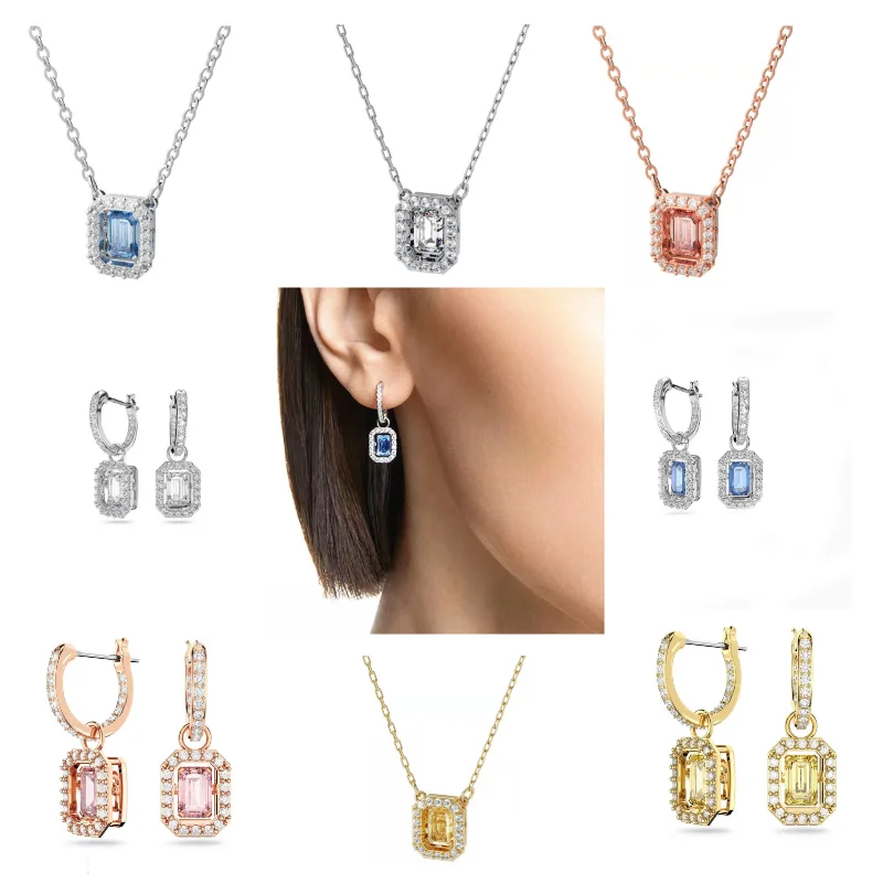 

SWA High Quality New Square Diamond Pendant Earrings, Transparent Zircon, Gift for Girlfriend's Luxury Brand Jewelry Birthday Gi